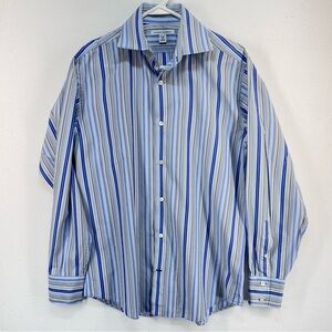 Banana Republic Mens Size M 15 15 1/2 Blue Striped Long Sleeve Button Up Shirt